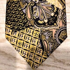 RARE Brioni Silk Tie Paisley Floral Italy Black Shimmering 24K Gold Silk Thread